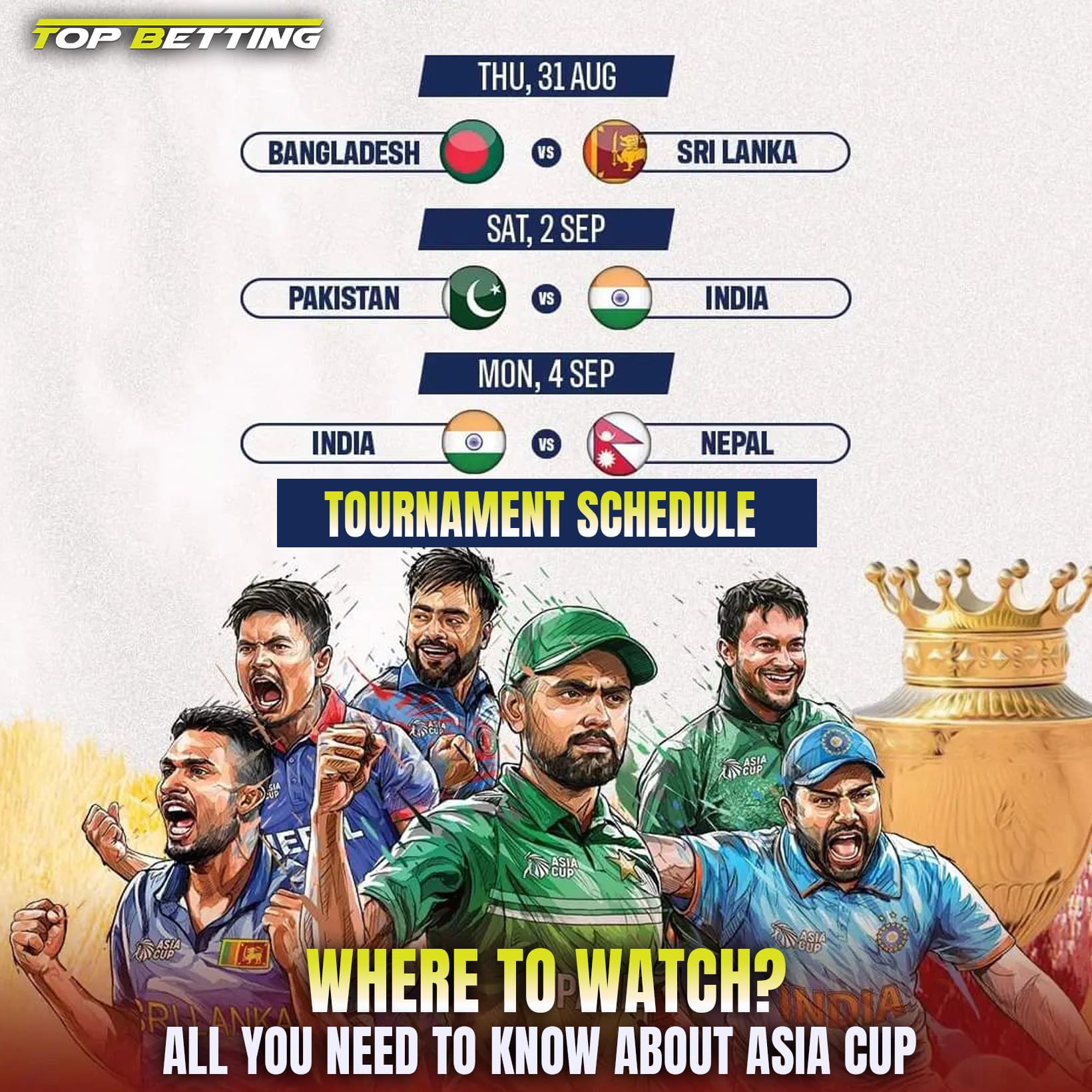 Asia Cup 2023: Tournament Schedule for Asia Cup 2023 and where to watch? | All you need to know about Asia Cup 2023