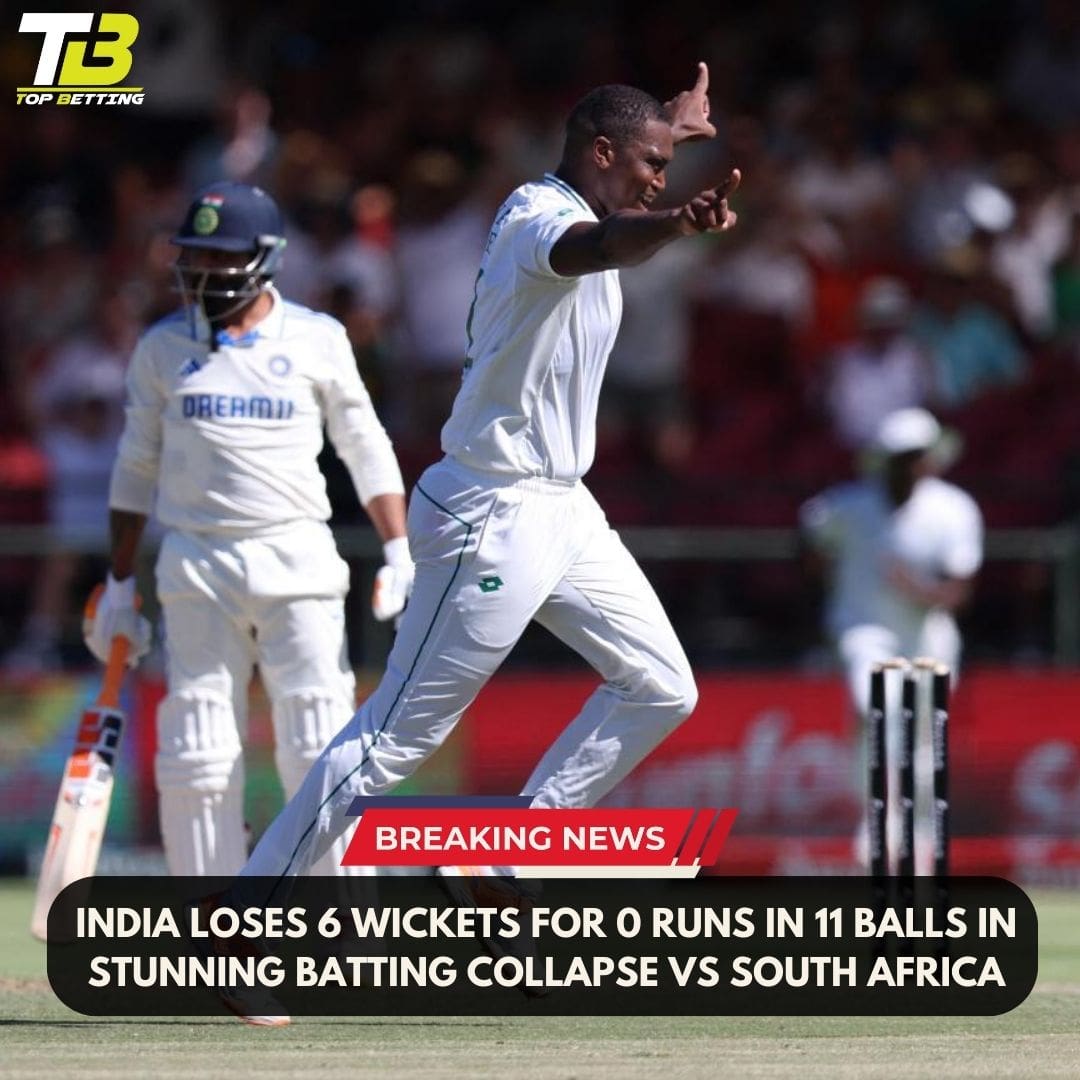 India loses 6 wickets for 0 runs in 11 balls in stunning batting collapse vs South Africa.