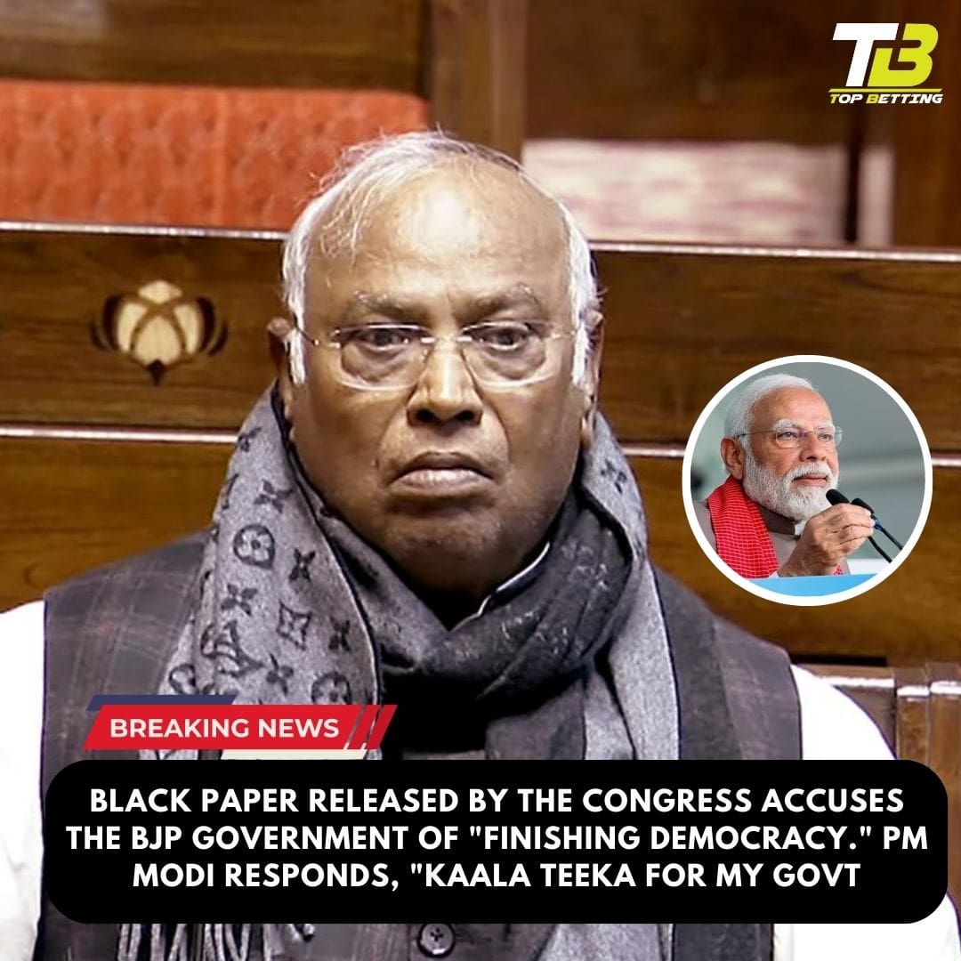 Black paper released by the Congress accuses the BJP government of “finishing democracy.” PM Modi responds, “Kaala teeka for my govt